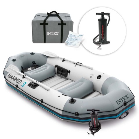 Ponton dmuchany Mariner 3 dla 3 osób wiosła pompka uchwyty na wędkę i silnik INTEX 68373