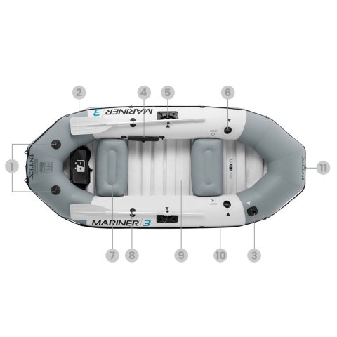 Ponton dmuchany Mariner 3 dla 3 osób wiosła pompka uchwyty na wędkę i silnik INTEX 68373 Ponton dmuchany Mariner 3 dla 3 osób wiosła pompka uchwyty na wędkę i silnik INTEX 68373