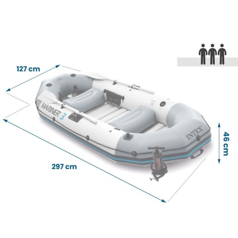 Ponton dmuchany Mariner 3 dla 3 osób wiosła pompka uchwyty na wędkę i silnik INTEX 68373 Ponton dmuchany Mariner 3 dla 3 osób wiosła pompka uchwyty na wędkę i silnik INTEX 68373