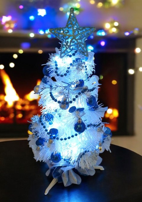 GOTOWA MINI CHOINKA BIAŁA LED UBRANA ŚWIĄTECZNA DEKORACJA 40cm GOTOWA MINI CHOINKA BIAŁA LED UBRANA ŚWIĄTECZNA DEKORACJA 40cm