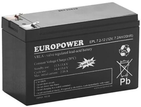 Akumulator AGM EUROPOWER serii EPL 12V 7,2Ah T1 Akumulator AGM EUROPOWER serii EPL 12V 7,2Ah T1