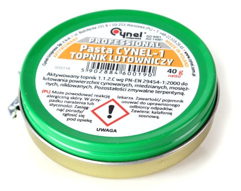PASTA LUTOWNICZA CYNEL-1 40G DO LUTOWANIA MIĘKKIEGO PASTA LUTOWNICZA CYNEL-1 40G DO LUTOWANIA MIĘKKIEGO