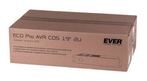 Zasilacz UPS EVER ECO Pro 1000 AVR CDS 19" 2U (Rack; 1000VA) (W/EAVRRM-001K00/00) Zasilacz UPS EVER ECO Pro 1000 AVR CDS 19" 2U (Rack; 1000VA) (W/EAVRRM-001K00/00)